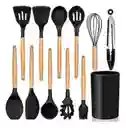 Set X 12 Utensilios De Cocina Silicona Resistentes Al Calor Color Negro