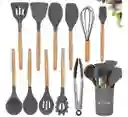 Set X 12 Utensilios De Cocina Silicona Resistentes Al Calor Color Gris