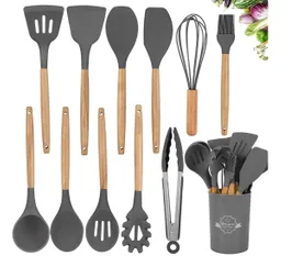 Set X 12 Utensilios De Cocina Silicona Resistentes Al Calor Color Gris