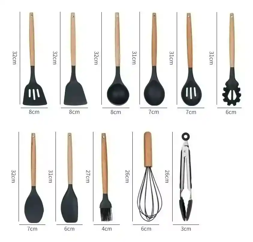 Set X 12 Utensilios De Cocina Silicona Resistentes Al Calor Color Gris