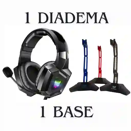 Diadema Auricular Gamer Onikuma K8 Negra Con Luz Rgb + 1 Soporte Base