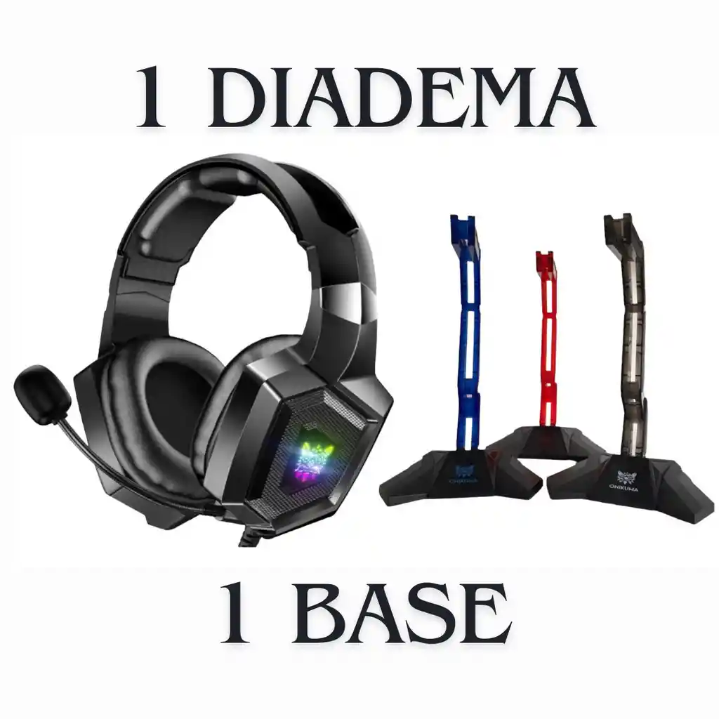 Diadema Auricular Gamer Onikuma K8 Negra Con Luz Rgb + 1 Soporte Base