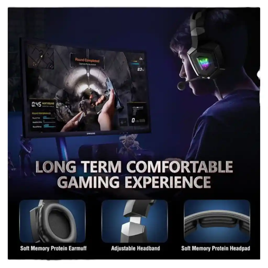 Diadema Auricular Gamer Onikuma K8 Negra Con Luz Rgb + 1 Soporte Base