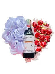 Regalo Corazon Especial Premium Con Vino, Rosas Eternas Blancas Y Chocolates - Feliz Dia - Regalo Sorpresa - Regalo Cumpleaños