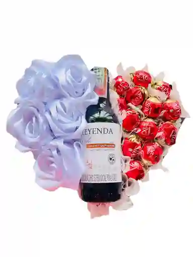 Regalo Corazon Especial Premium Con Vino, Rosas Eternas Blancas Y Chocolates - Feliz Dia - Regalo Sorpresa - Regalo Cumpleaños