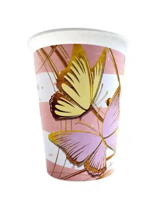 Vaso Desechable Plastico Motivo Mariposas 6 Oz X 12 Und