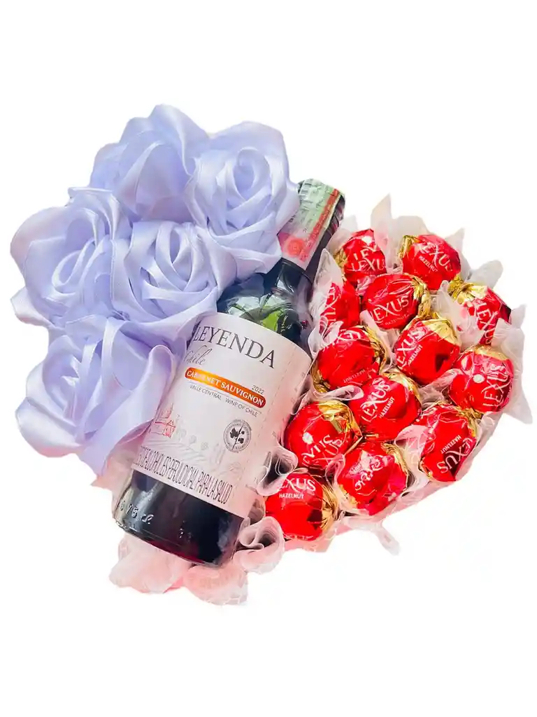 Regalo Corazon Especial Premium Con Vino, Rosas Eternas Blancas Y Chocolates - Feliz Dia - Regalo Sorpresa - Regalo Cumpleaños