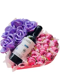 Regalo Corazon Especial Premium Con Vino, Rosas Eternas Lila Y Chocolates - Feliz Dia - Regalo Sorpresa - Regalo Cumpleaños