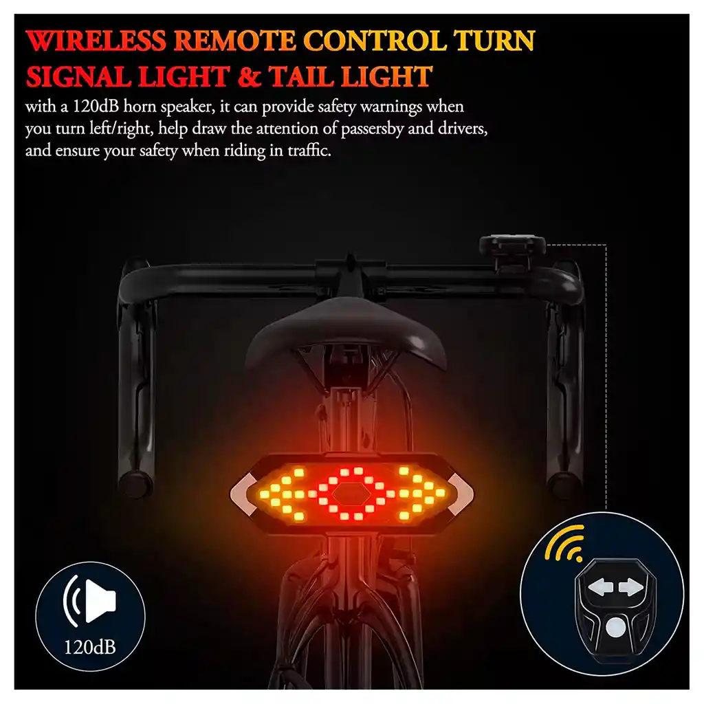 Luz Trasera Led Direccional + Stop Bicicleta Recargable Usb