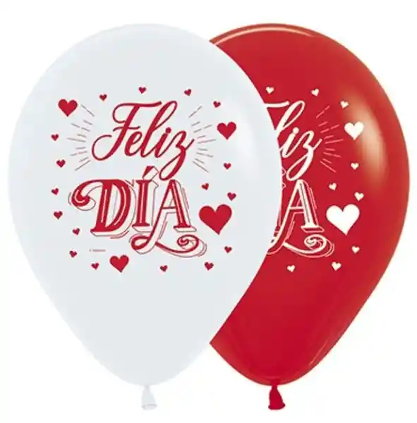 Globos Feliz Día Corazones Fashion Surtido Rojo/blanco R12 X 50 Unidades Sempertex