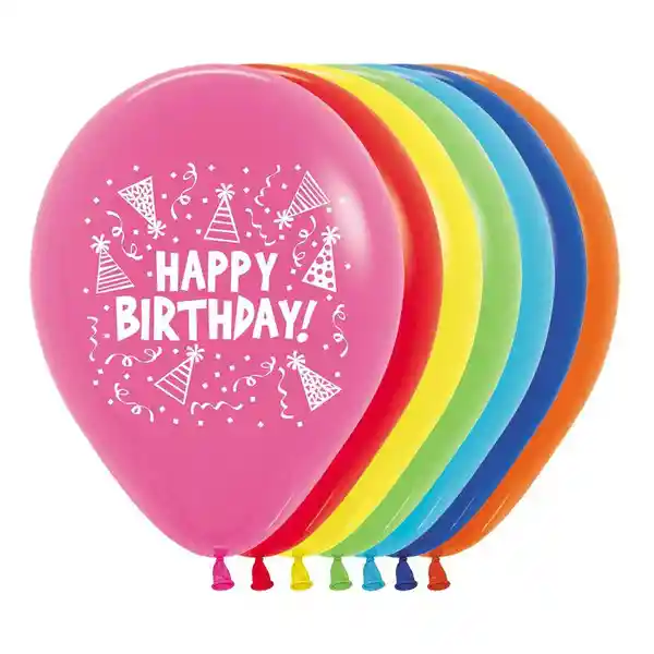 Globos Fashion Surtido Happy Birthday Gorritos R12 X 50 Unidades Sempertex