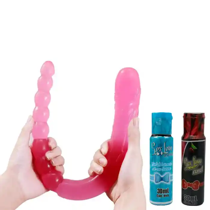 Dildo Doble Penetracion 48 Cm Largo + Lubricante Intimo Neutro + Lubricante Anal 30 Ml