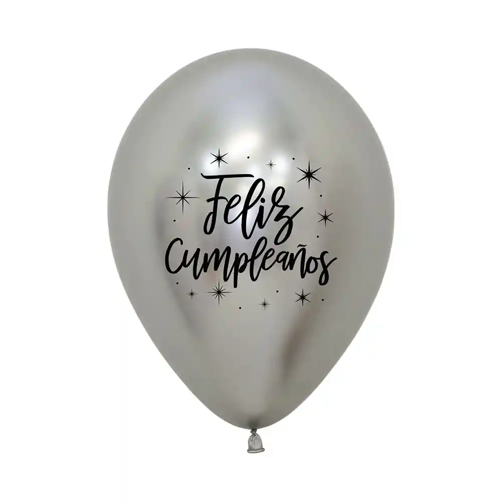 Globos Reflex Plata Feliz Cumpleaños Radiante R12 X 50 Unidades Sempertex