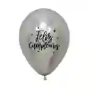 Globos Reflex Plata Feliz Cumpleaños Radiante R12 X 50 Unidades Sempertex