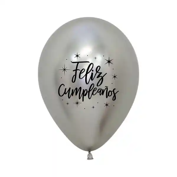 Globos Reflex Plata Feliz Cumpleaños Radiante R12 X 50 Unidades Sempertex