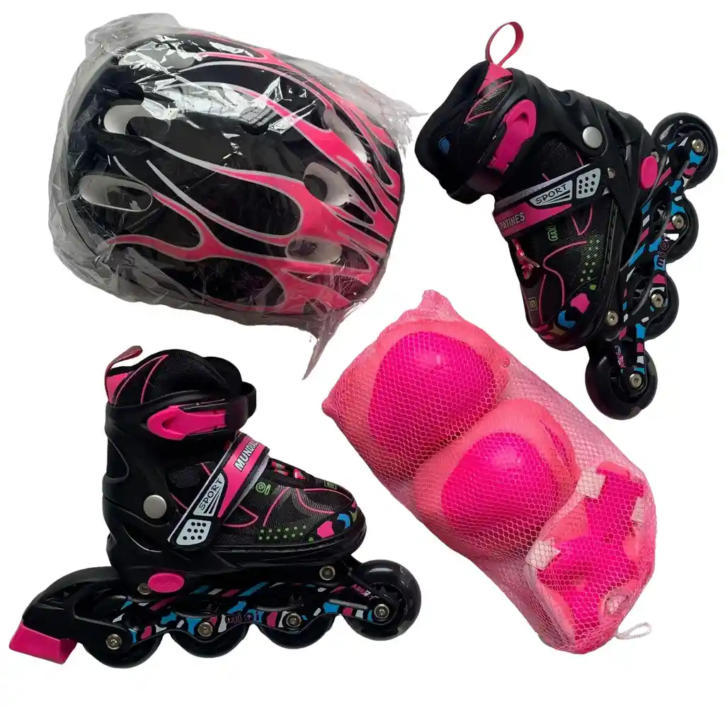 Kit Patines Semiprofesionales Miqui Fucsia Negro Talla S