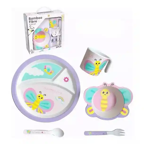 Set De Alimentacion De Niño De Fibra De Bamboo