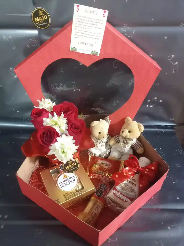 Caja Corazon Peluches Pareja Deliciosa Amor Y Amistad