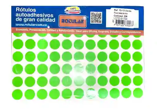 Rotulo Adhesivo Redondo Verde Fluorescente 13-13 X 308 Unidades