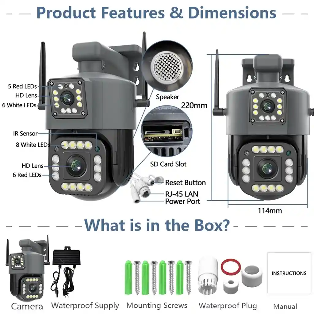 Cámara De Seguridad Ip Wifi Exterior, Doble Visión Nocturna