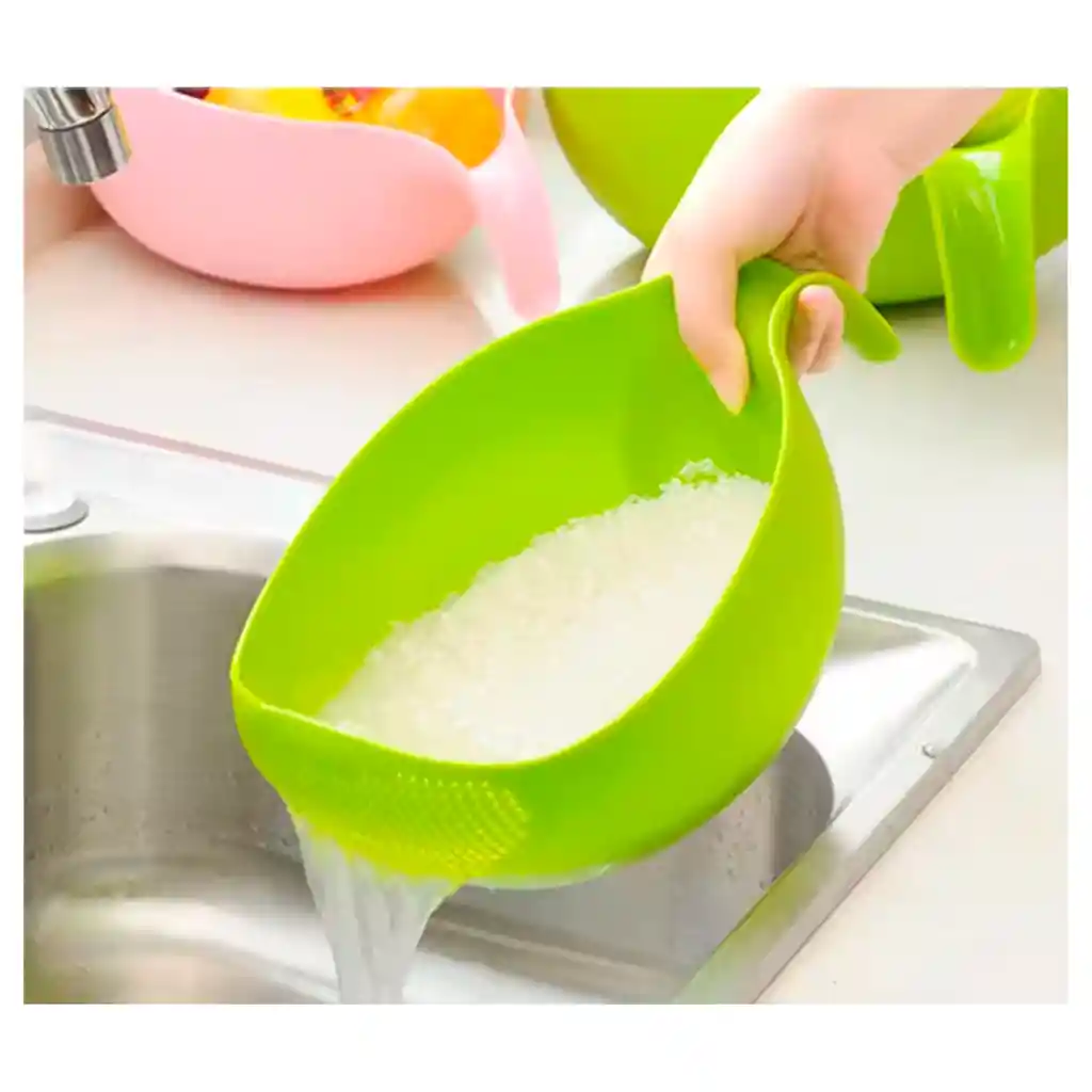 Colador Plástico Lavar Arroz Granos Frutas Verduras Alimento Verde 24x18x13cm