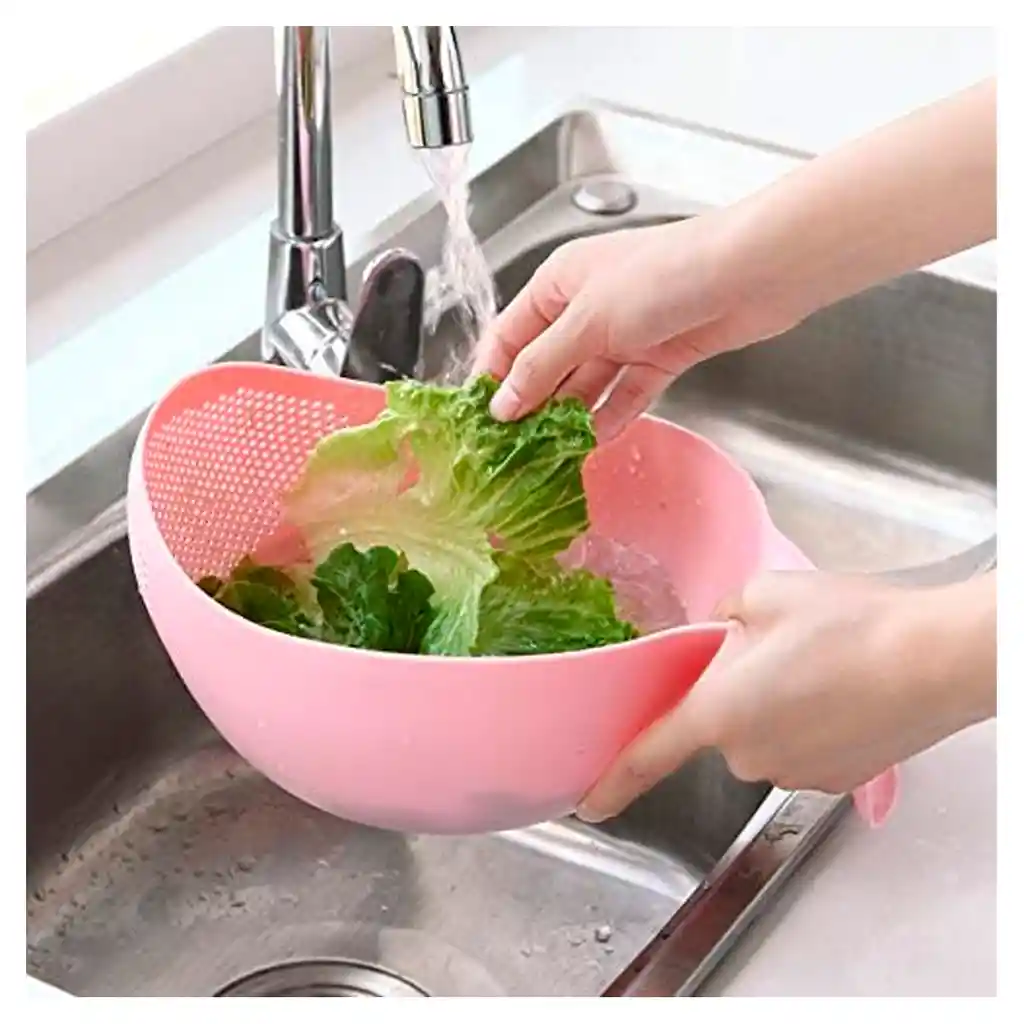 Colador Plástico Lavar Arroz Granos Frutas Verduras Alimento Rosado 24x18x13cm