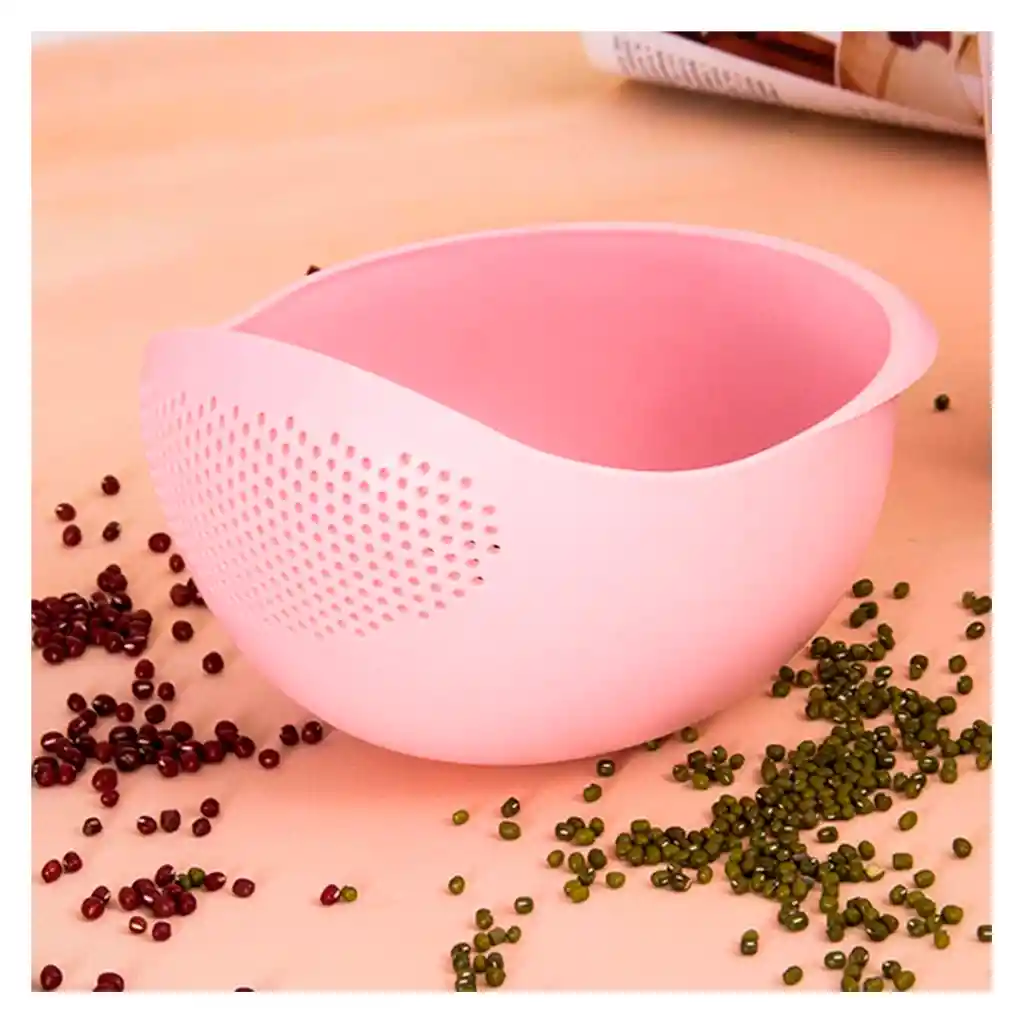 Colador Plástico Lavar Arroz Granos Frutas Verduras Alimento Rosado 24x18x13cm