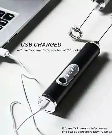 Mezclador Eléctrico Batidor Recargable Espumador, Carga Usb Color Negro
