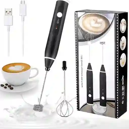 Mezclador Eléctrico Batidor Recargable Espumador, Carga Usb Color Negro