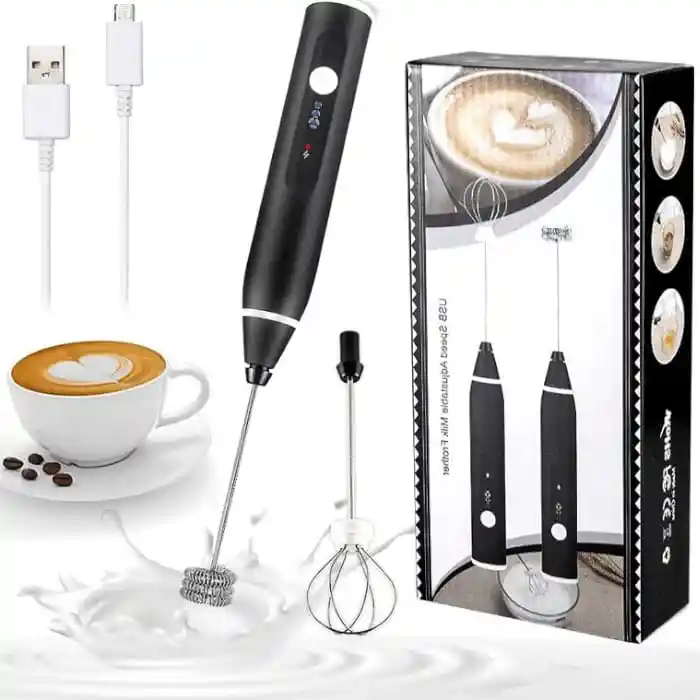 Mezclador Eléctrico Batidor Recargable Espumador, Carga Usb Color Negro