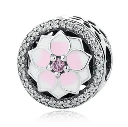 Charm Dije Flor Magnolia En Plata 925 Para Pulsera O Cadena