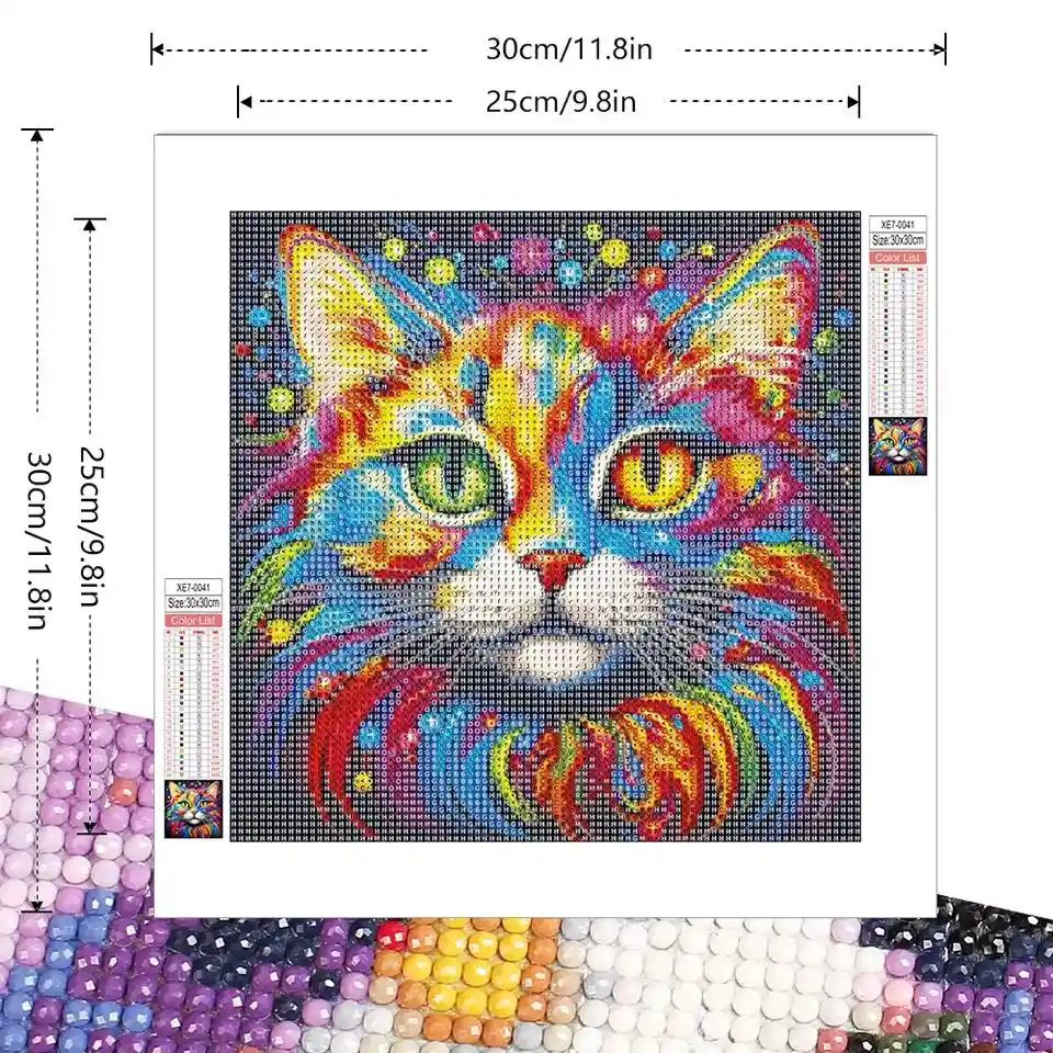 Kit Pintura De Diamantes 5d Para Bricolaje Gato 30x30 Cm