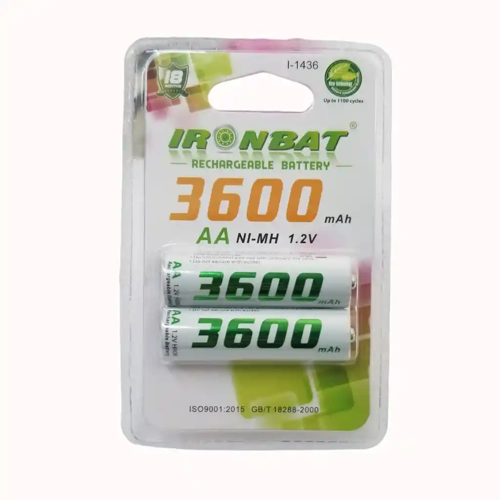 Pilas Recargables Aa X2 De Alta Capacidad Ironbat 3600 Mah