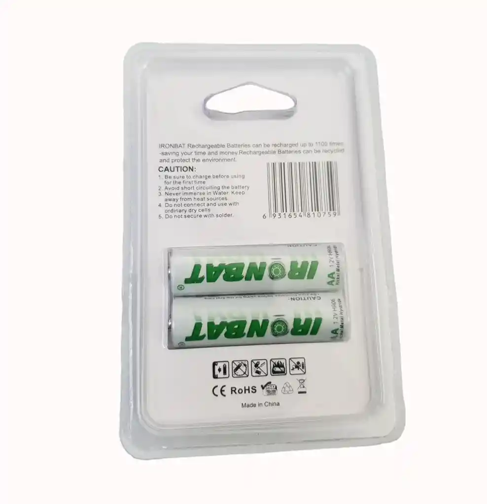 Pilas Recargables Aa X2 De Alta Capacidad Ironbat 3600 Mah