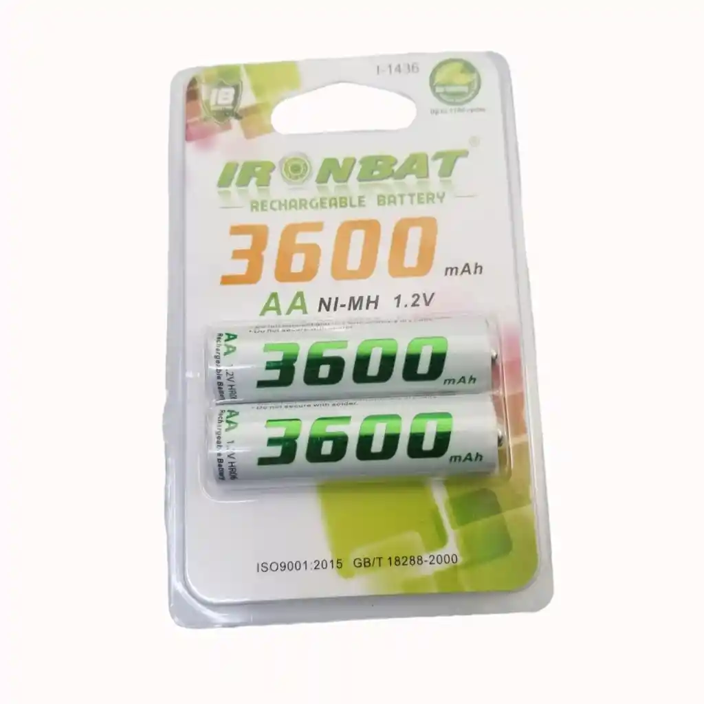 Pilas Recargables Aa X2 De Alta Capacidad Ironbat 3600 Mah