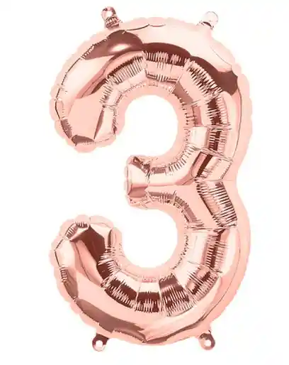 Numero 3 Inflable Metalizado Oro Rosa 16"