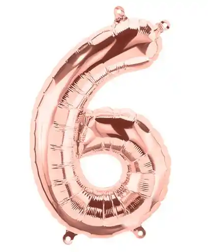 Numero 6 Inflable Metalizado Oro Rosa 16"