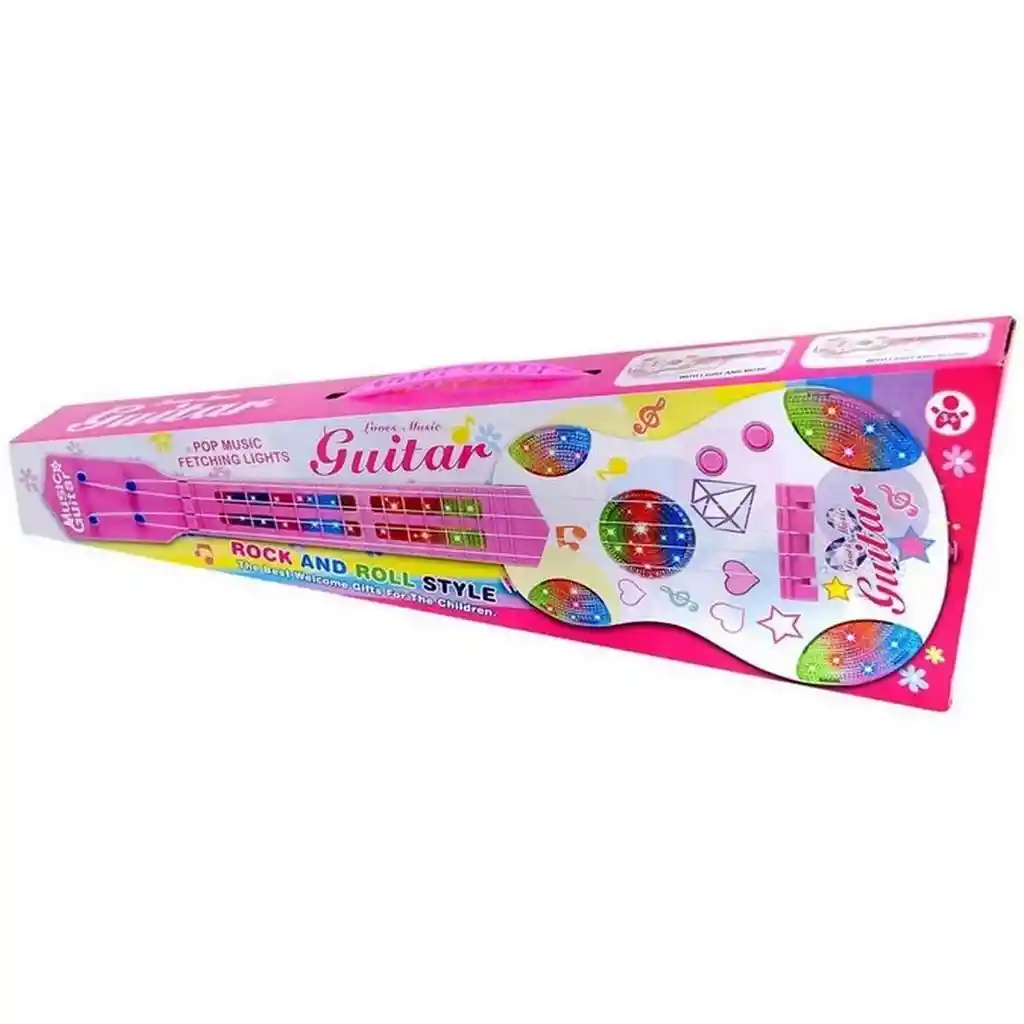 Guitarra Rosa Niña Juguete Luces + Sonido Regalo + Baterias