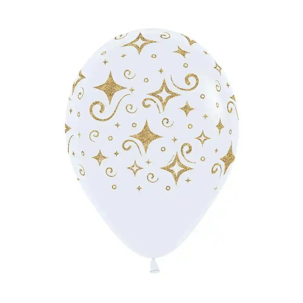 Globos Blanco Escarchado Diamante Dorado R12 X 50 Unidades Sempertex