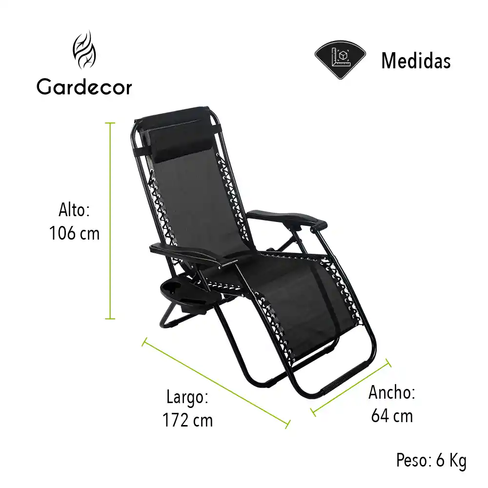 Silla De Gravedad Cero Ideal Para Jardin Color Negro