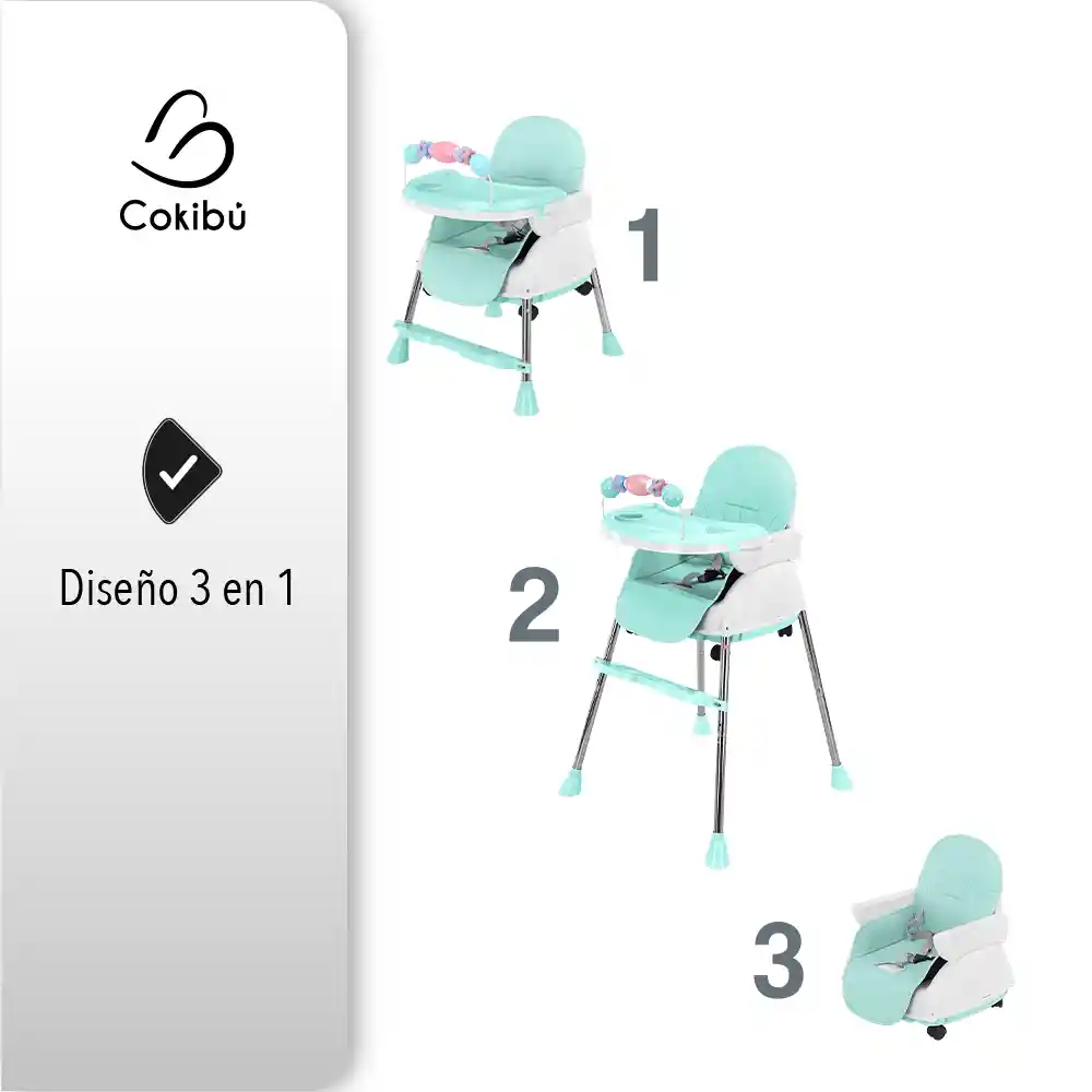 Silla De Bebé Para Comer 3 En 1 Color Menta