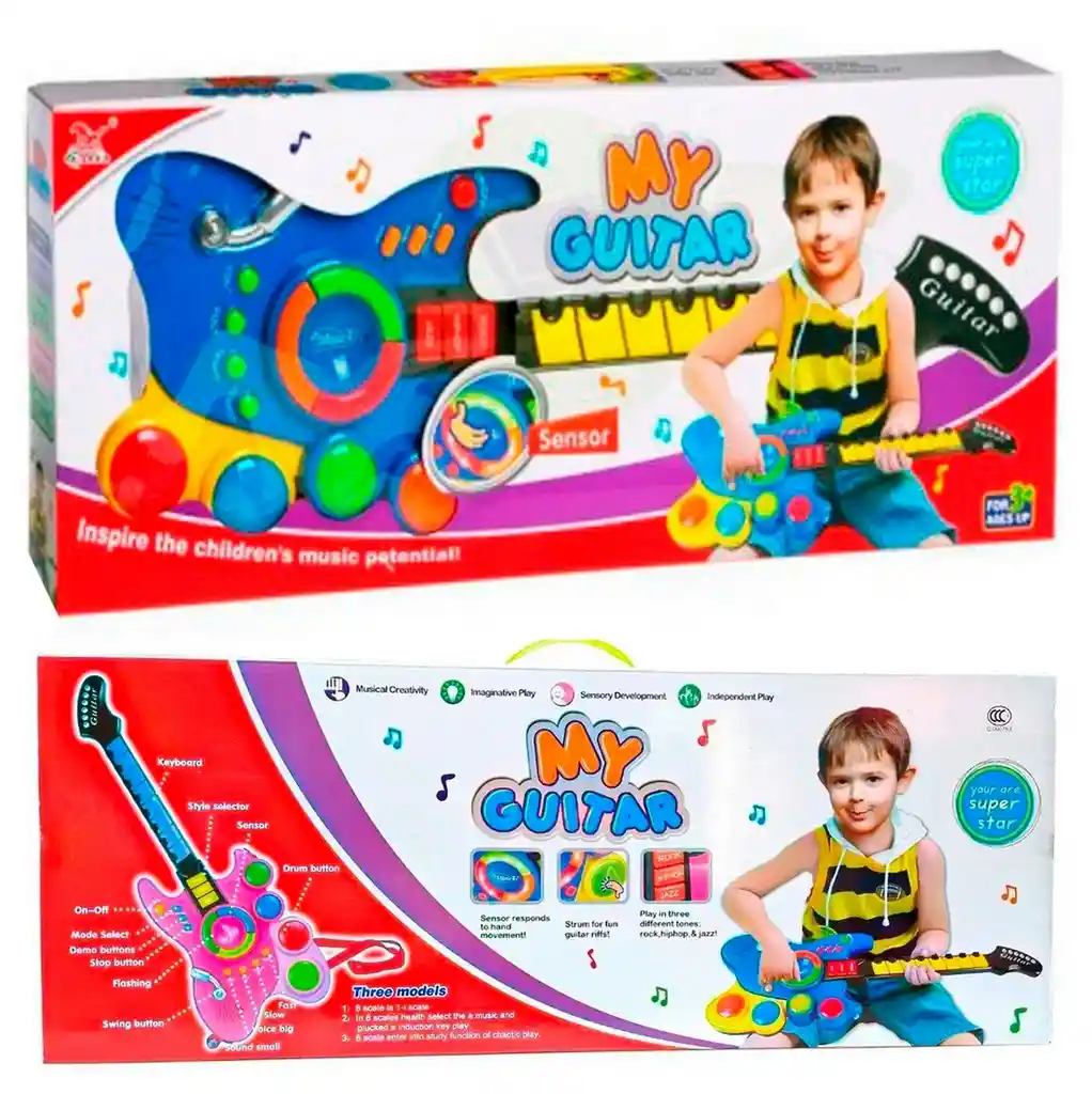 Guitarra Juguete Luces Y Sonido Niños Regalo + Baterias