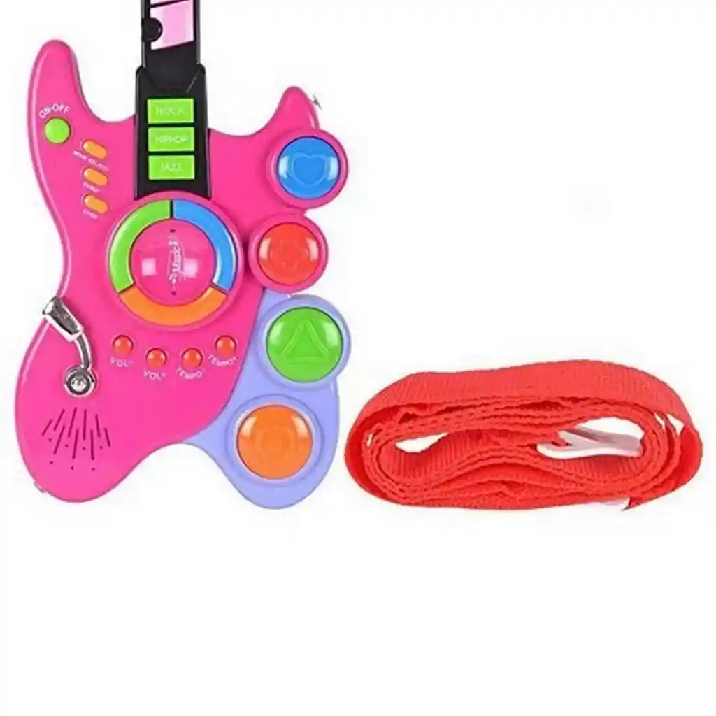 Guitarra Juguete Luces Fucsia Y Sonido Niñas + Baterias