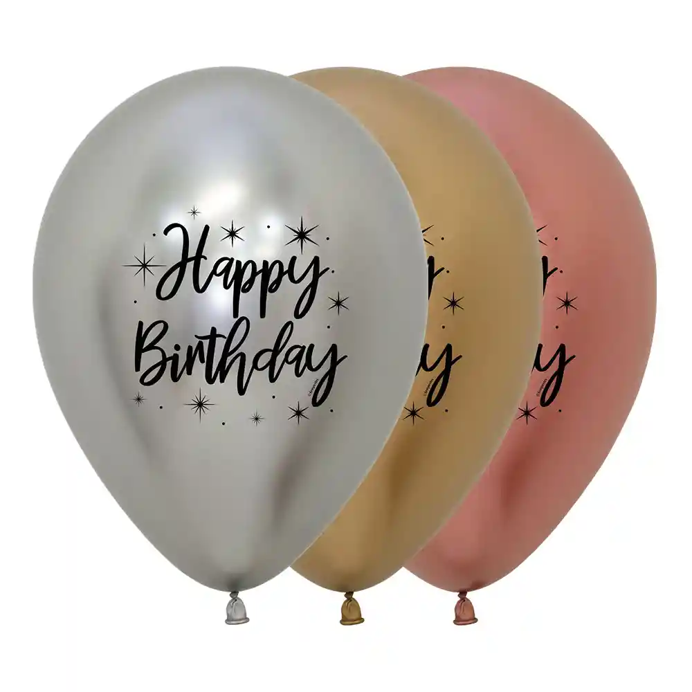 Globos Reflex Deluxe Surtido Happy Birthday Radiante R12 X 50 Unidades Sempertex