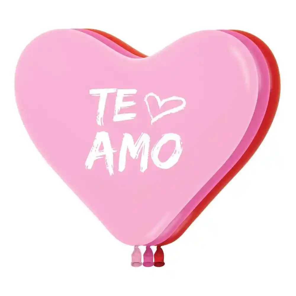 Globos Corazón 12" Fashion Surtido Te Amo Moderno Rosado Fucsia Y Rojo X 50 Unidades Sempertex