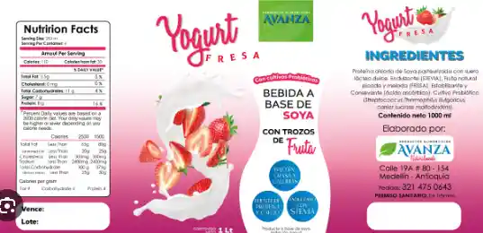 Yogurt De Soya Fresa X250ml Avanza