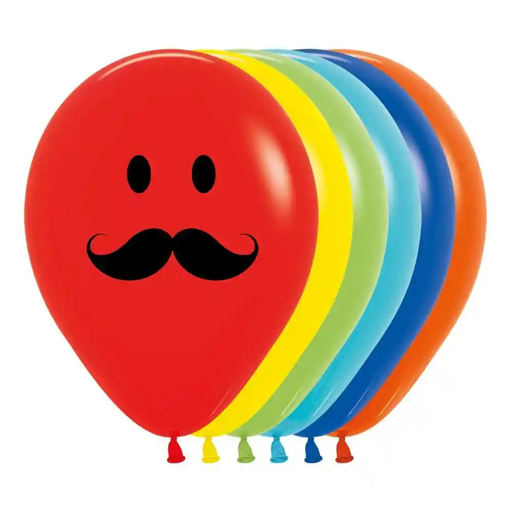 Globos Carita Feliz Con Bigote Impreso 2 Caras R12 X 50 Unidades Sempertex