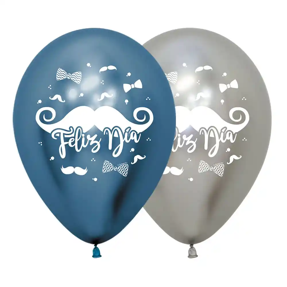 Globos Reflex Feliz Día Bigotes Impreso 2 Caras R12 X 50 Unidades Sempertex