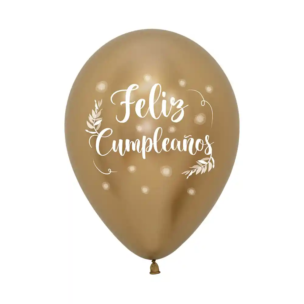 Globos Reflex Feliz Cumpleaños Vintage Impreso 2 Caras R12 X 50 Unidades Dorado Sempertex