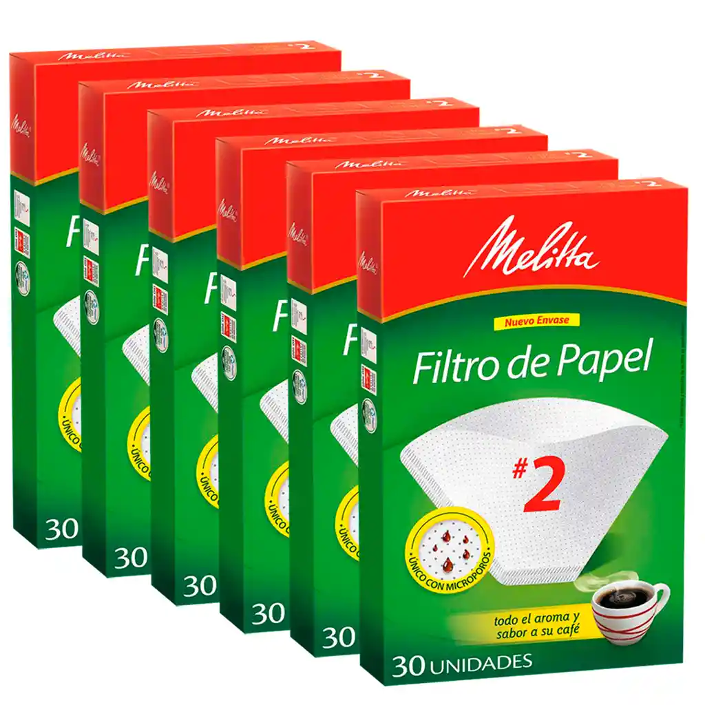 Melitta Filtros Original Tamaño 2 (6 Cajitas De 30 Filtros)